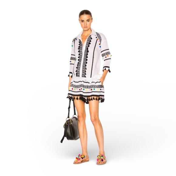 Dodo Bar Or Dresses & Skirts - DODO BAR OR Delilah White and Black Embroidered Romper with Colorful Pom Pom